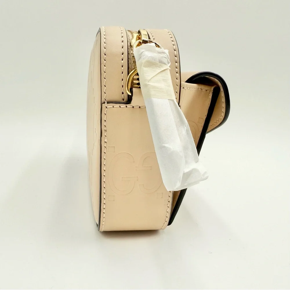 Gucci Beige Embossed Leather Crossbody Bag with Gold Tone Detail